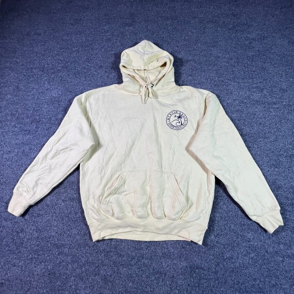 Pacific & Co Mens Hoodie L Beige Myrtle Beach Graphic Pullover Sweatshirt L